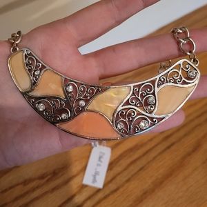 NEW Peach & Silver Necklace with Rhinestones